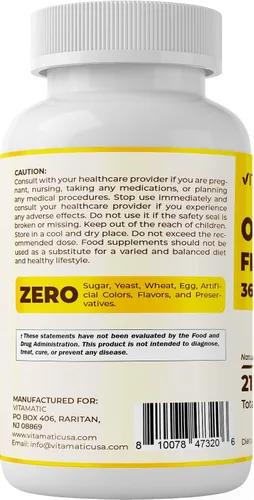 Miniatura 7 de Vitamatic Aceite de pescado Omega 3 de triple fuerza, 3600 mg por porción, 2160 mg de ácidos grasos Omega 3, 1296 mg de EPA + 864 mg de DHA, sabor a