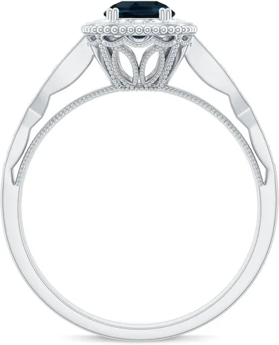 Miniatura 7 de Anillo de compromiso con halo de diamantes de topacio azul londinense certificado, calidad AAA, anillo de diamantes de topacio azul natural