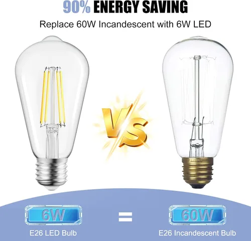Miniatura 4 de Brightown Paquete de 4 bombillas LED Edison, 6 W, equivalente a 60 W, alto brillo blanco de 5000 K, 750 lúmenes, no regulables, bombillas de Blanco