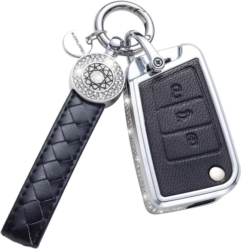 Miniatura 36 de Funda para llavero compatible con Volvo, cuero negro con cristal de protección de 360 grados para XC90, XC60, XC40, S60, S90, V60, V90, Polestar 1