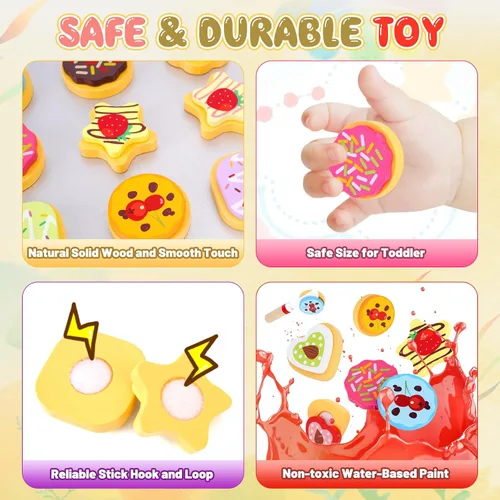 Miniatura 2 de Juego de alimentos de madera para hornear y cortar galletas para niños - Juego de cocina - Accesorios de juguete para galletas y bandeja