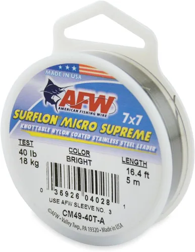 Miniatura 12 de American Fishing Wire Surflon Micro Supreme Nylon recubierto 7x7 de acero inoxidable, líder en alambres anudables para pesca en agua salada, pesca