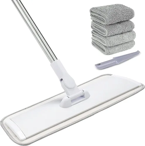 Miniatura 8 de Sistema de limpieza profesional de piso de microfibra de 18 pulgadas, trapeador plano con mango de acero inoxidable, 4 almohadillas lavables Azul