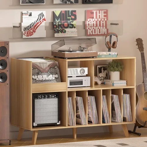 Miniatura 9 de LELELINKY Soporte grande para tocadiscos, soporte para tocadiscos de 48 pulgadas con almacenamiento, soporte para discos de vinilo con área