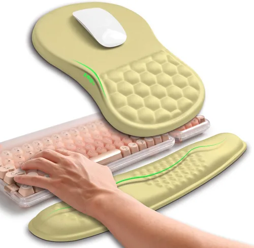 Miniatura 15 de Hokafenle Combinación 2 en 1, reposamuñecas para teclado ondulado y alfombrilla ergonómica para mouse con curvatura, soporte de muñeca para aliviar