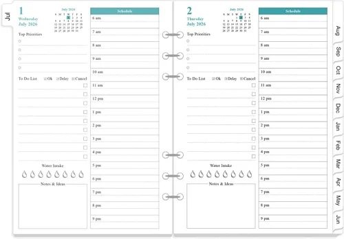 Recambios de agenda 2026 para carpeta A5, agenda diaria y mensual de una página por día, de enero de 2026 a diciembre de 2026, lista de tareas