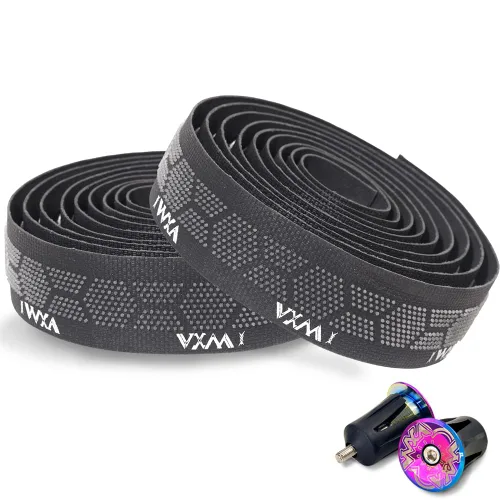 Miniatura 12 de VXM Bike Handlebar Tape,3D Silicone Particles Road Bicycle Bar Tape + Rainbow Steel Plugs,EVA Cycling Handle Grip Wrap-2 Rolls (red)