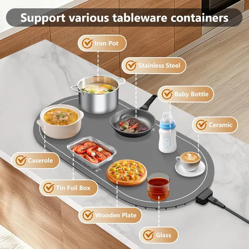 Miniatura 4 de Manta de calentamiento seenlast para alimentos con temporizador de temperatura ajustable, Manta de calentamiento de alimentos eléctrica de Gris