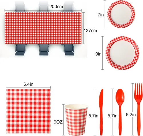 Miniatura 2 de Oudain 162 piezas de suministros de fiesta a cuadros para 20 invitados, 2 manteles a cuadros a cuadros, platos, vasos, servilletas, cuchillos