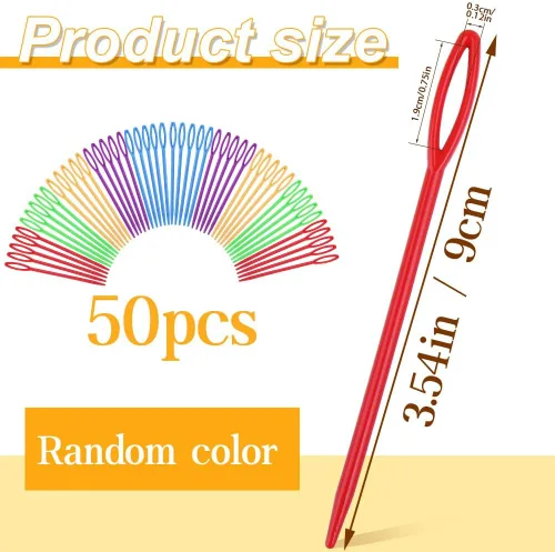 Miniatura 2 de 50 agujas de tejer coloridas de 3.54 pulgadas, agujas de hilo de plástico de ojos grandes, agujas de coser de plástico, agujas de aprendizaje
