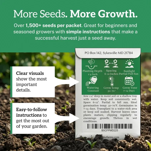 Miniatura 5 de TKE Farms & Gardens - Semillas de berro para plantar, más de 1500 semillas autóctonas sin OMG, cultiva un superalimento rico en nutrientes, fácil