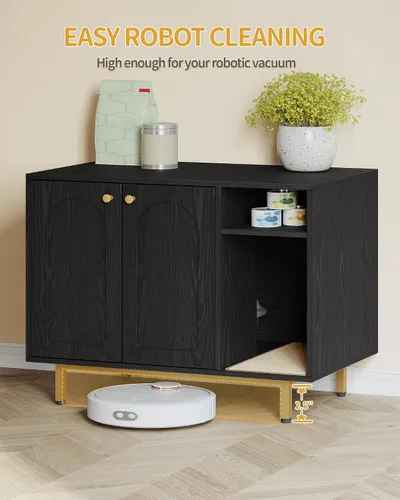 Miniatura 6 de Hzuaneri Caja de arena para gatos, mueble oculto con almacenamiento, armario grande de madera con alfombrilla de sisal, baño moderno para gatos