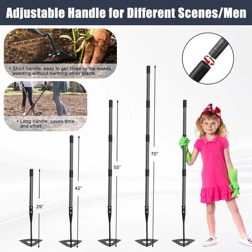Miniatura 6 de Azada - Herramienta de jardín, azada hueca de mango largo de 70 pulgadas, desbrozadora manual ajustable, azada de jardín resistente para deshierbar