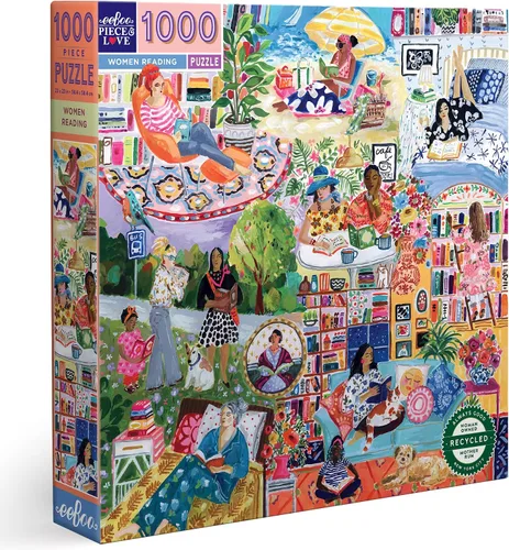 eeBoo Rompecabezas de 1000 Piezas - Rompecabezas de Mujeres Leyendo para Adultos, Cuadrado 23" x 23" Hecho con Tablero Reciclado y Tinta a Base de