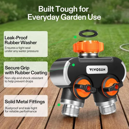 Miniatura 2 de VIVOSUN Divisor de manguera de jardín de 2 vías resistente, conector de manguera de agua de doble vía mejorado altamente duradero, adaptador