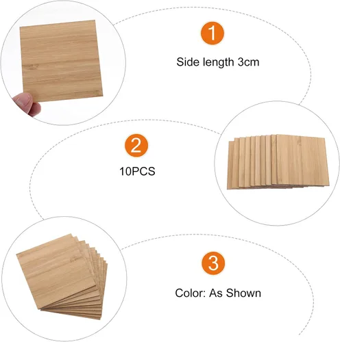 Miniatura 8 de EXCEART Hojas de madera para manualidades sin terminar, piezas de madera, rebanadas de madera de bambú en blanco, recortes cuadrados de madera