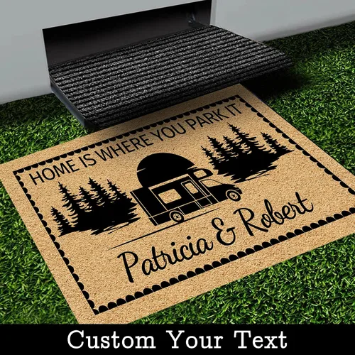 Miniatura 4 de Tapete de bienvenida personalizado para cámper, tapete de campamento personalizado con nombre de la familia, accesorios para cámper