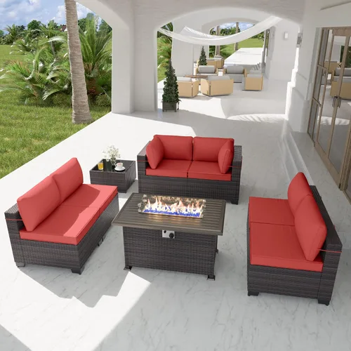 Miniatura 47 de Kurapika juego de muebles de patio 4 piezas de mimbre al aire libre, sillas de ratán, juego informal con mesa de café, juego de bistró con mecedora