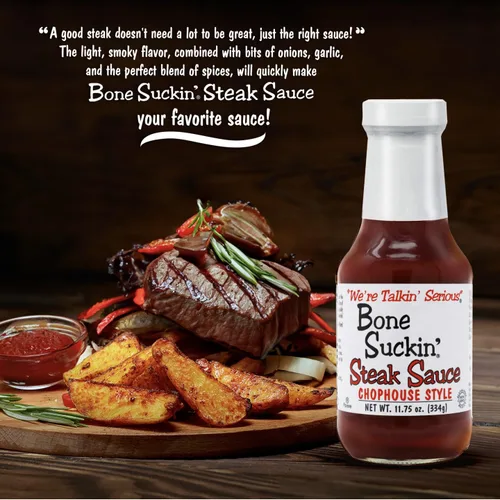 Miniatura 6 de Bone Suckin' Salsa de carne, para filetes, hamburguesas, pastel de carne, chuletas de cerdo y pollo, sabor picante, sabroso, ahumado ligero