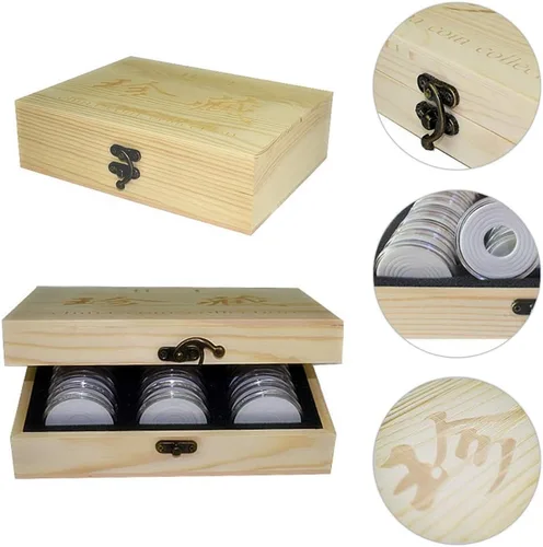 Miniatura 7 de Caja universal de colección de monedas de madera de 30 piezas, estuche de almacenamiento para monedas, contenedor de cápsulas para monedas, caja
