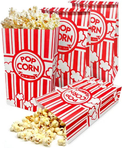 100 bolsas de palomitas de maíz de fondo plano, bolsas de papel de 2 onzas para la familia, noche de película, béisbol, carnaval, Navidad, fiesta de