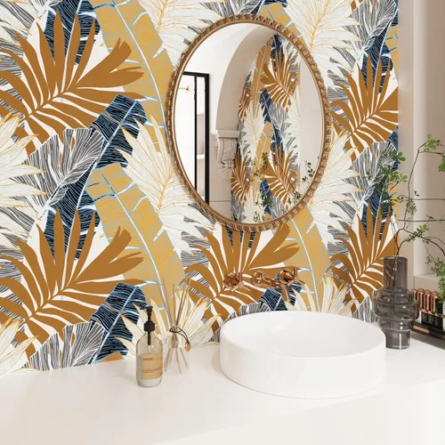 Miniatura 2 de Wallercity Papel Tapiz de Hojas Botánicas Tropicales Papel Tapiz Floral de Plantas Marrones para Sala de Estar Dormitorio Papel Tapiz Despegar