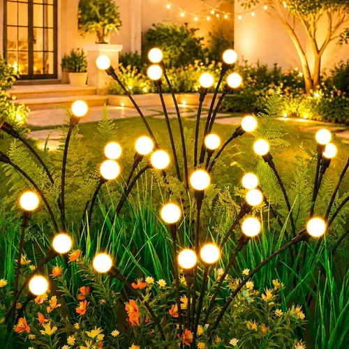 Luces solares para exteriores (2 paquetes - 16 LED), luces solares para jardín ASMAD, decoraciones al aire libre, luz de luciérnaga para decoración
