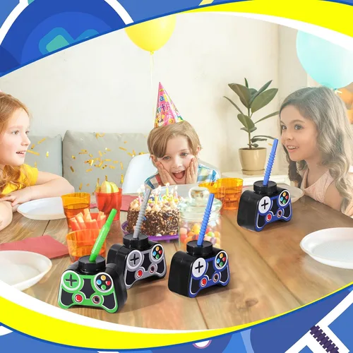 Miniatura 7 de Mifoci Vasos de plástico para fiestas de videojuegos, 12 unidades, con popote y tapa, 10 onzas, tazas temáticas de cumpleaños para jugadores