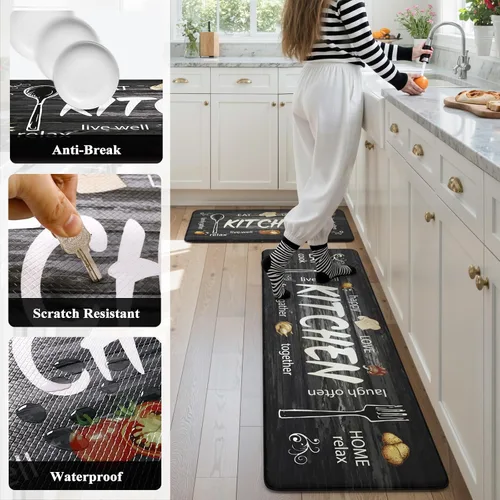 Miniatura 6 de KIMODE Alfombra de Cocina Antifatiga 2 Piezas, Alfombras de Cocina Antideslizantes e Impermeables, Alfombra de Cocina de Estilo Rústico en Gris