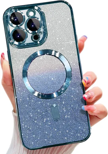 Miniatura 39 de Misscase Funda magnética compatible con iPhone 14 con purpurina y protector de lente de cámara, protección completa, compatible con MagSafe
