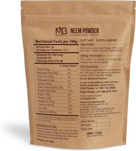 Miniatura 2 de MB Herbals Polvo puro de neem de 8 onzas 8.01 oz/0.5 libras de polvo de hoja de neem puro hecho en la naturaleza Suplemento para piel y cabello
