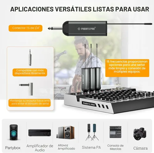 Miniatura 6 de Phenyx Pro Sistema de micrófono inalámbrico digital único, con mini receptor, transmisor de bolsillo, 15 canales en banda UHF de 900 MHz, micrófono