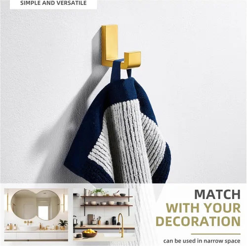 Miniatura 9 de Gancho Simple de Ángulo para Toalla de Baño, Gancho de Pared para Abrigatos de Ducha de Acero Inoxidable SUS 304, Perchero para Bata de Baño, Dorado