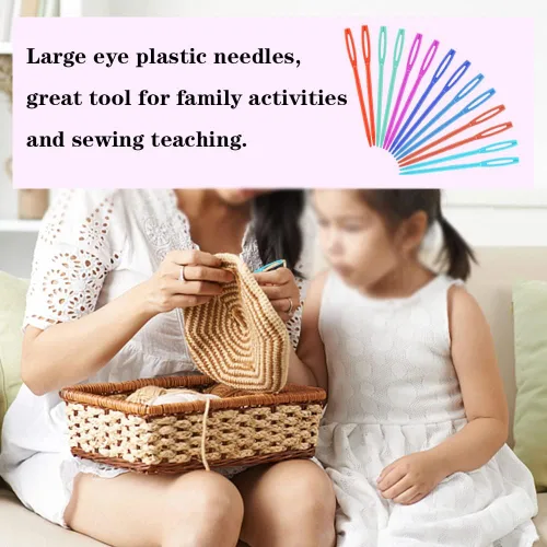 Miniatura 7 de LUNARM 50 piezas de agujas de coser de plástico, agujas de hilo de plástico de ojo grande con caja, agujas de plástico de 7 cm/2.76 pulgadas