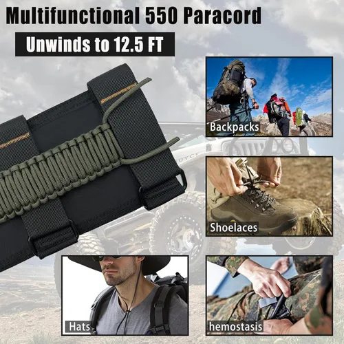 Miniatura 3 de Asas de Agarre para Jeep, Paquete de 4, Asas de Agarre de Barra Enrollable de Paracord para Jeep Wrangler para JK TJ JL CJ YJ JKU JLU y Gladiator