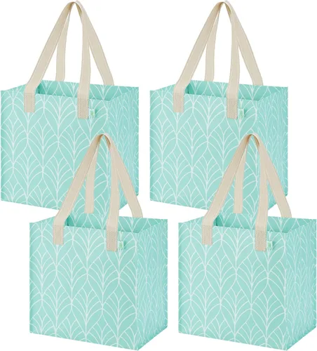 Miniatura 19 de VENO Paquete de 4 bolsas de comestibles reutilizables de Navidad, bolsas de compras resistentes con asas, para carrito de compras con parte inferior