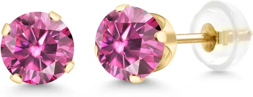 Miniatura 223 de Gem Stone King Aretes solitarios con piedra natal de oro de 14 quilates Redondos de 0.236 in Aretes de oro para mujeres y hombres