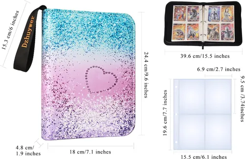 Miniatura 5 de Carpeta de tarjetas coleccionables para 4 bolsillos (480 tarjetas) con 60 fundas extraíbles, con cremallera de protección y pulsera de fácil