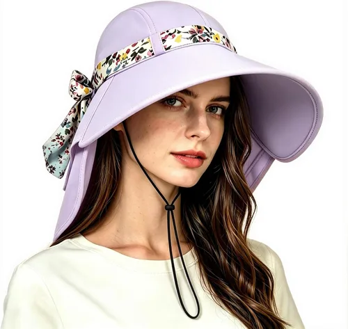 Miniatura 13 de Solaris UPF 50+ Gorro de ala ancha para mujer - Tamaño pequeño, ligero y plegable, gorro floral refrescante con solapa para el cuello