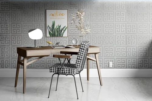 Miniatura 3 de AMINAH DECO Papel tapiz de 17.7 x 236.0 pulgadas, diseño de llave griega, papel tapiz autoadhesivo con diseño de enrejado geométrico, color plateado