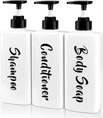 Miniatura 8 de AUMIO Juego de dispensador de jabón de baño de 16.9 onzas, botellas recargables de champú y acondicionador, botellas vacías con bomba para champú