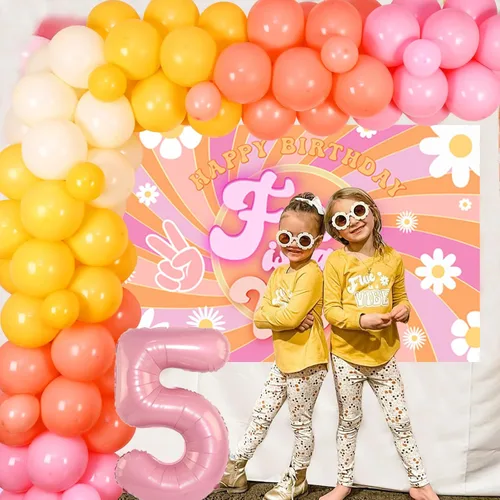 Miniatura 3 de Cheereveal Five is a Vibe - Decoraciones de fiesta de cumpleaños, Groovy Kit de guirnalda de arco de globos de 5º cumpleaños – Globo de aluminio