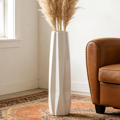 Miniatura 10 de Florero grande de cerámica, jarrón de flores blanco de 24 pulgadas de alto, jarrones decorativos para sala de estar, decoración moderna del hogar
