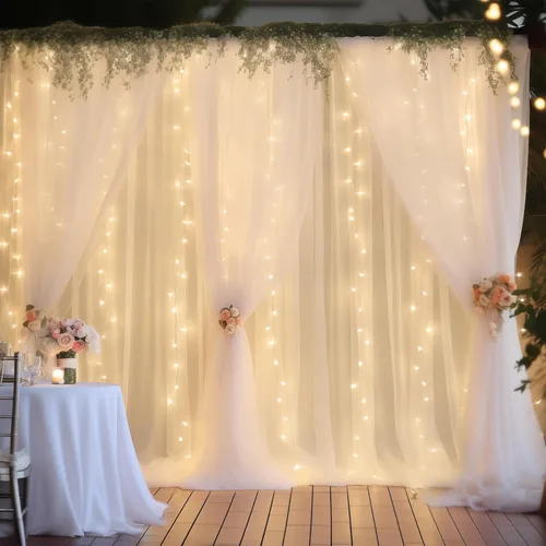 Miniatura 21 de Cortina de telón de fondo de tul negro de 10 x 10 pies con cadena de luces para fiestas, cortinas de fondo de fotos transparentes para bodas