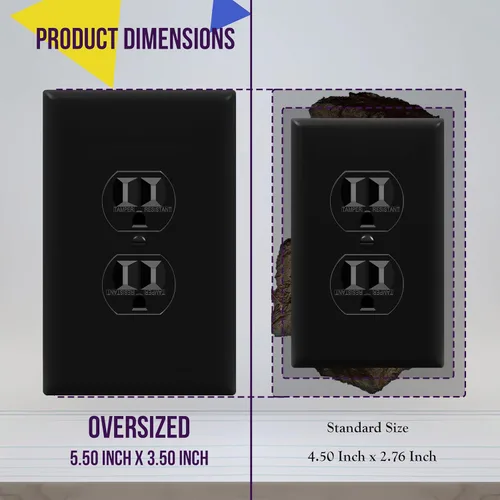Miniatura 2 de ENERLITES Placa de pared dúplex para tomacorriente para receptáculos, cubierta de toma de corriente eléctrica jumbo, acabado brillante, de gran Negro