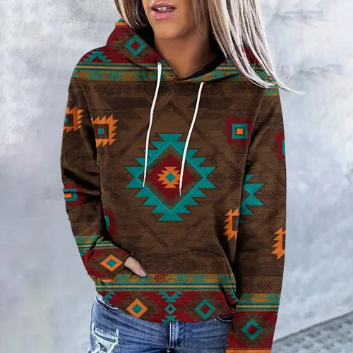 Miniatura 27 de Sudaderas con capucha azteca occidental para mujer, sudaderas de manga larga con gráficos vintage, camisetas de vaquera, ropa 2023
