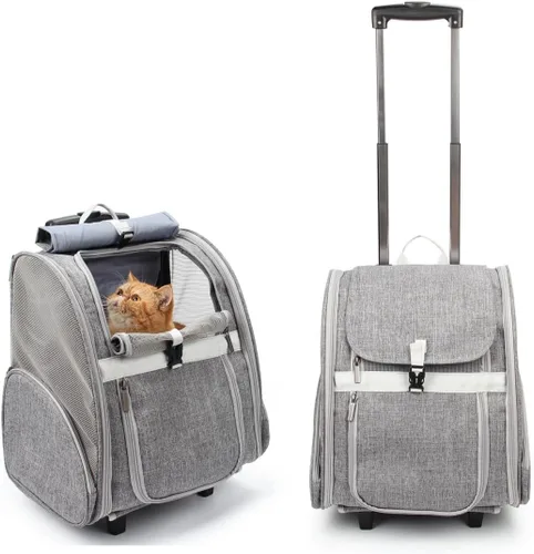 Lollimeow - Transportadora rodante para mascotas, mochila con ruedas para perros, gatos, cachorros, bolsa de viaje con ruedas, carrito para perros