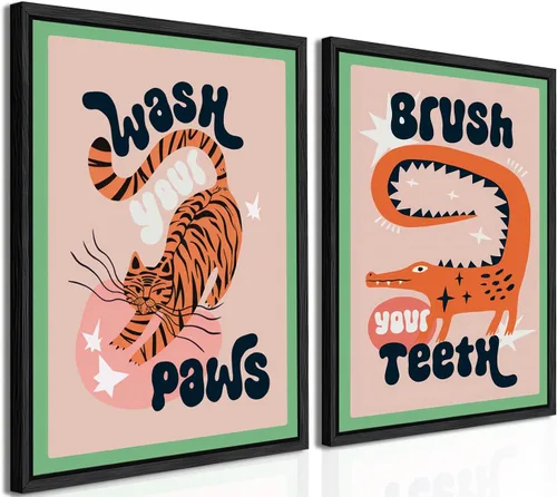 Miniatura 14 de Divertido Juego de Arte de Pared de Gato Negro para Baño de 2 Piezas, Pinturas Decorativas de Pared de Gato Negro Ecléctico en Baño, Póster