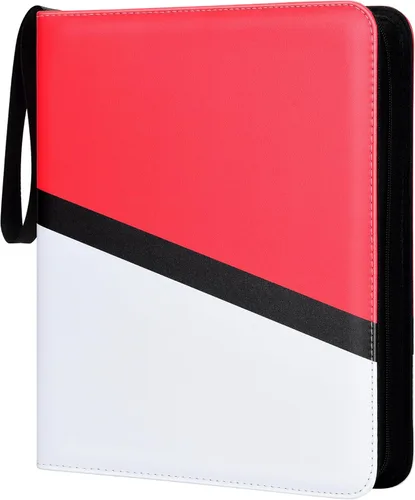 Miniatura 12 de Carpeta para tarjetas coleccionables de 4 bolsillos con cremallera y correa de mano, capacidad para hasta 400 tarjetas, carpeta TCG de piel