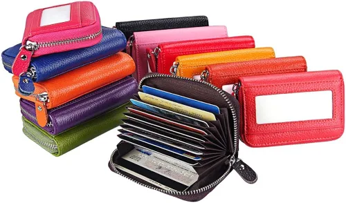 Miniatura 7 de RFID bloqueo 12 ranuras tarjeta de crédito titular cuero acordeón cartera
